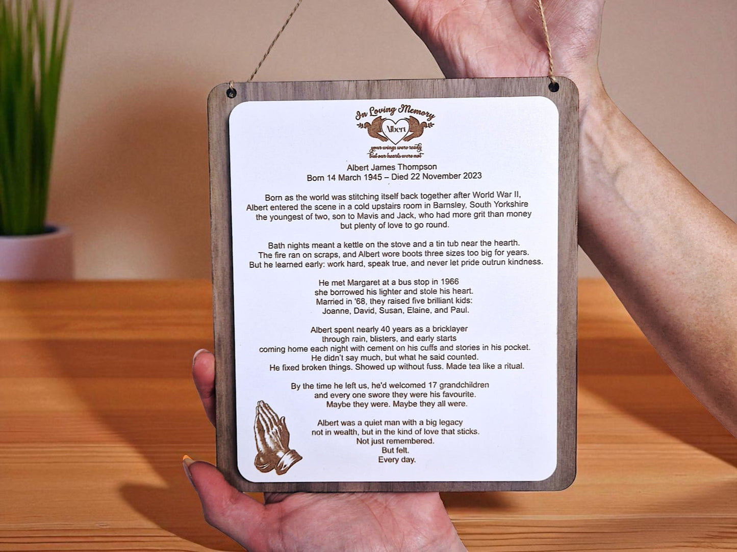 The Story of Them. Personalised Wooden Memorial Plaque