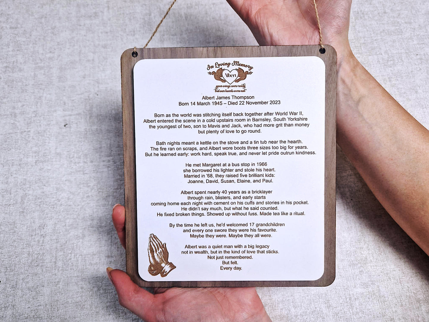 The Story of Them. Personalised Wooden Memorial Plaque