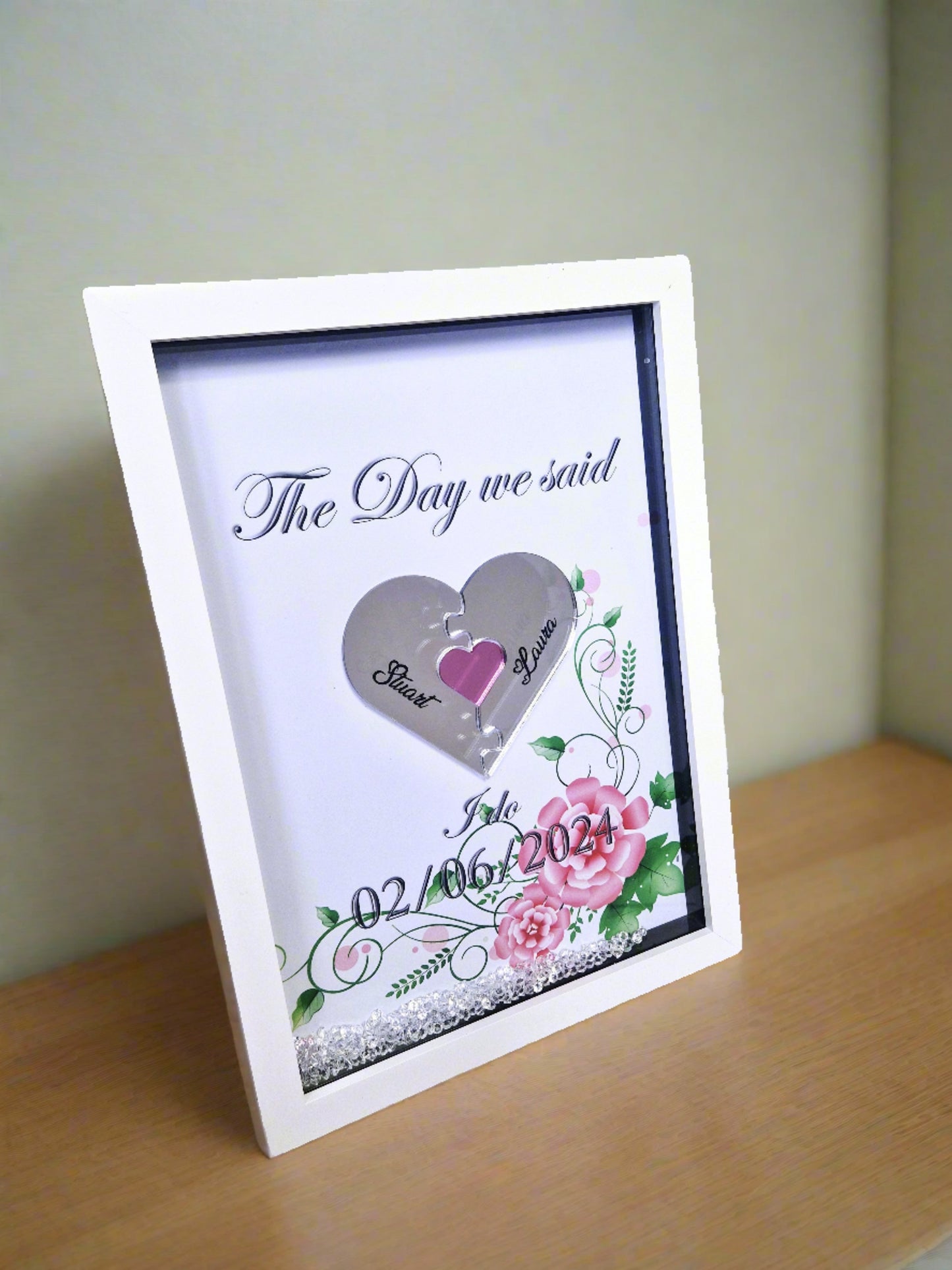 Framed wedding puzzle heart gift