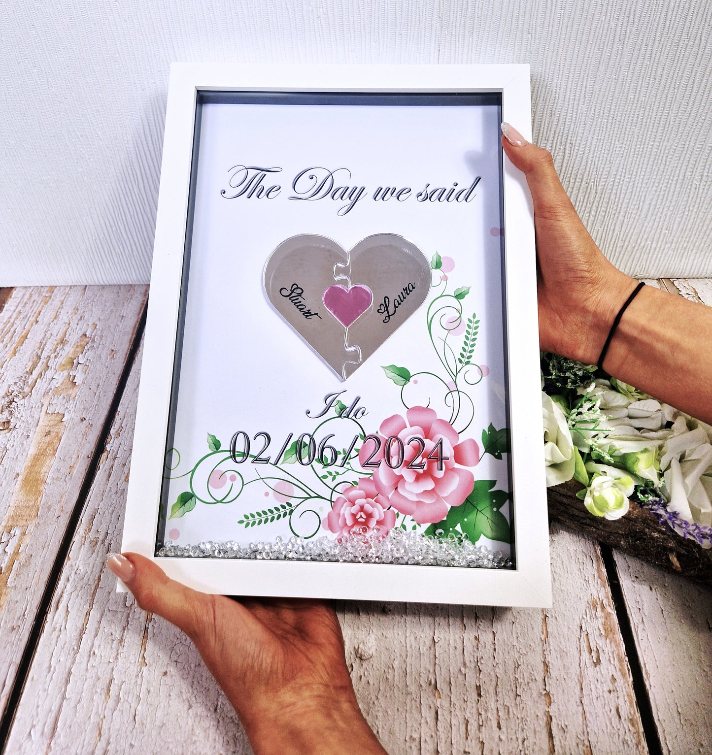 Framed wedding puzzle heart gift