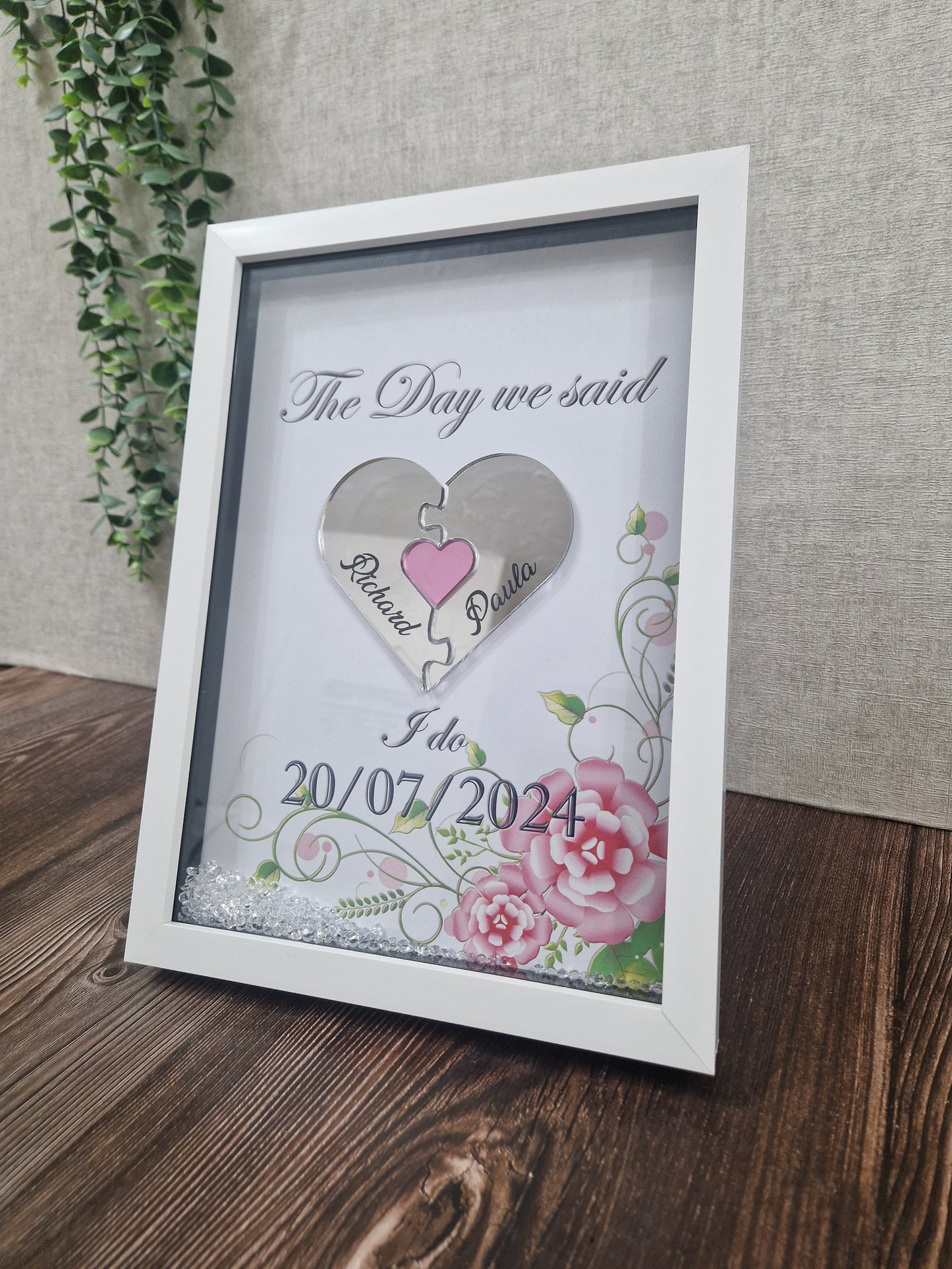 Framed wedding puzzle heart gift