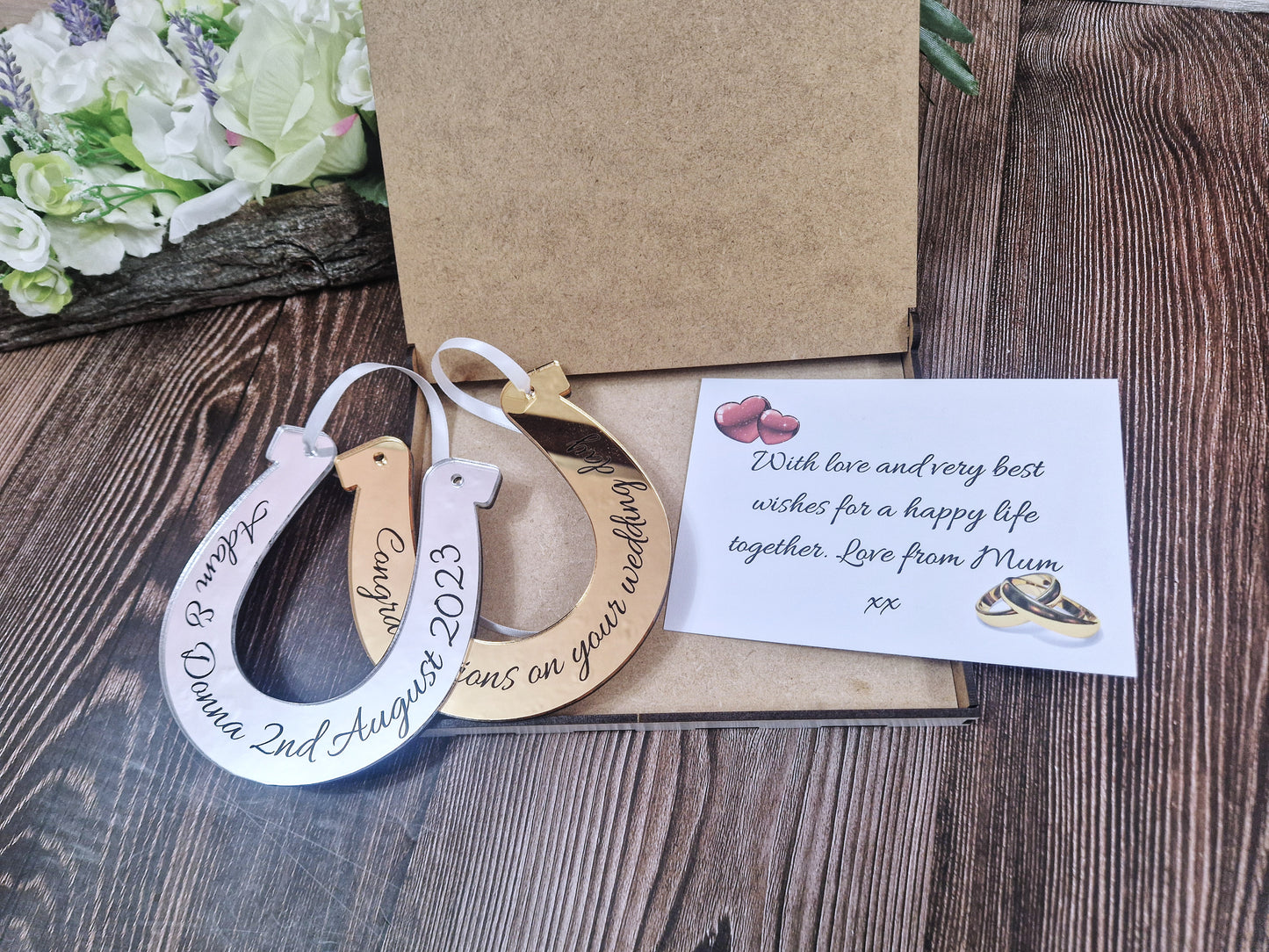 Personalised acrylic wedding double horse shoe