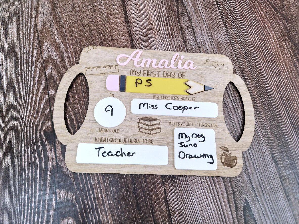 Personalised reusable first day of school sign