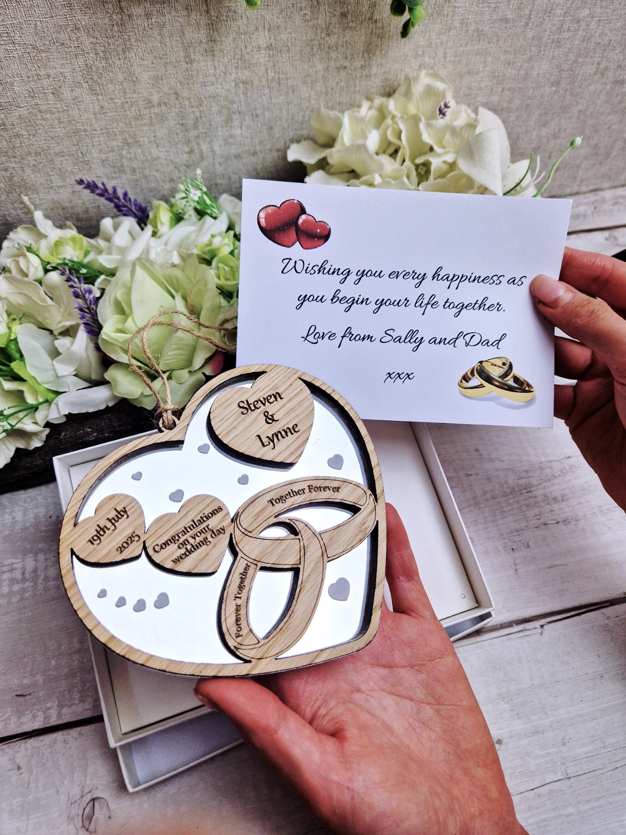 Personalised Mirrored heart wedding gift