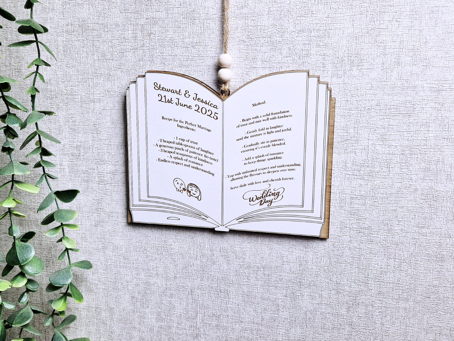 Personalised wooden Wedding menu gift plaque