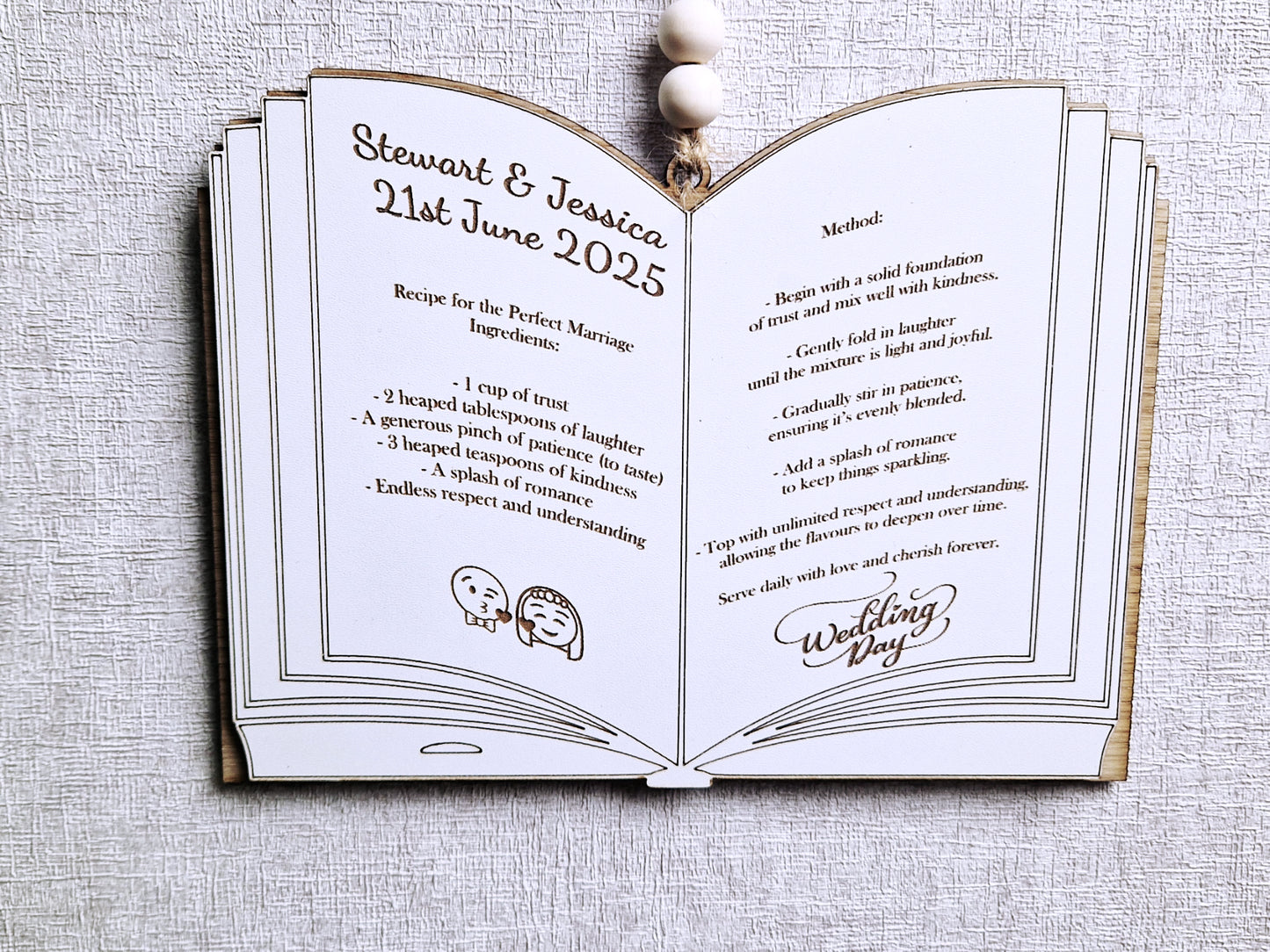 Personalised wooden Wedding menu gift plaque