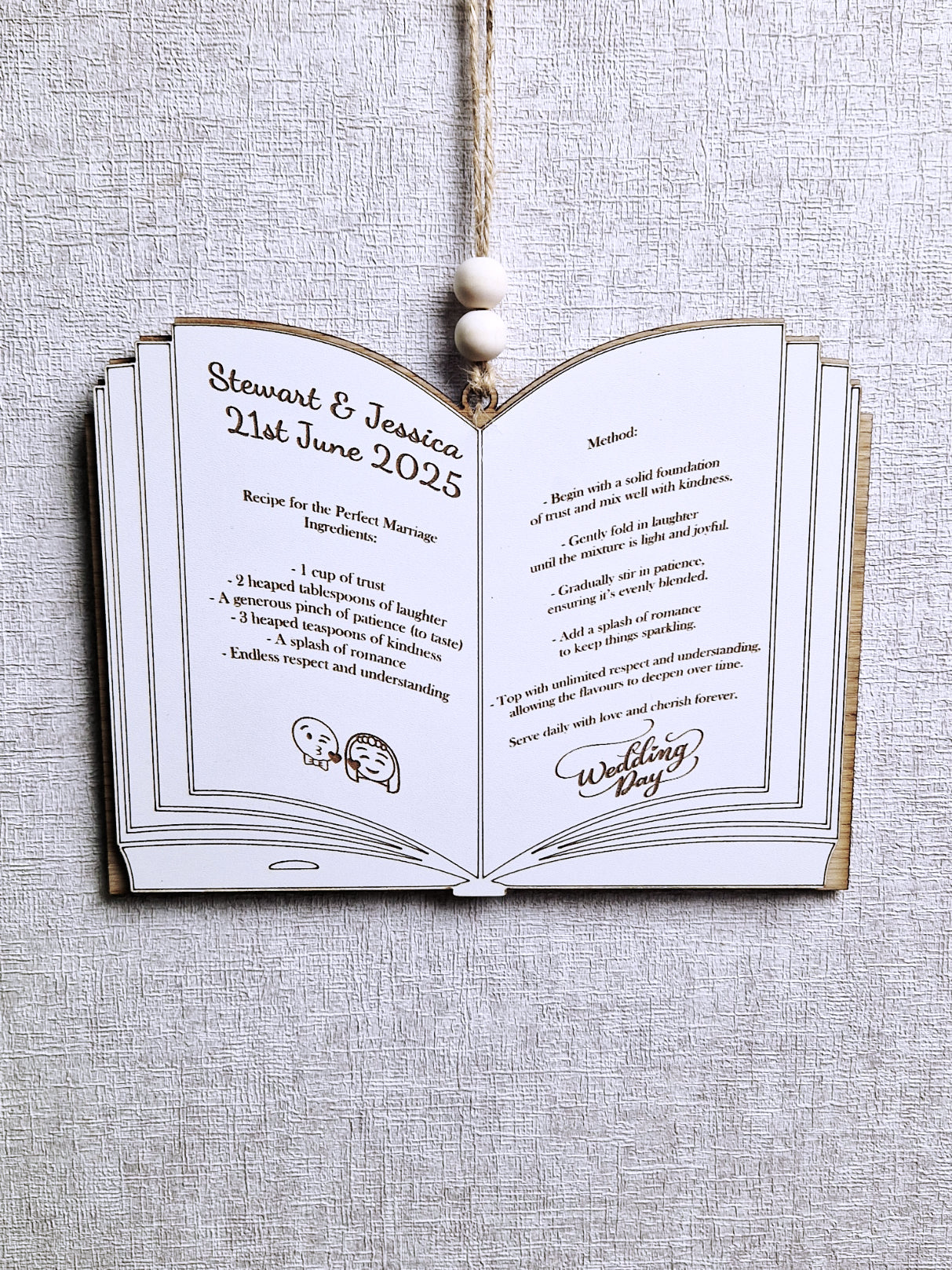 Personalised wooden Wedding menu gift plaque