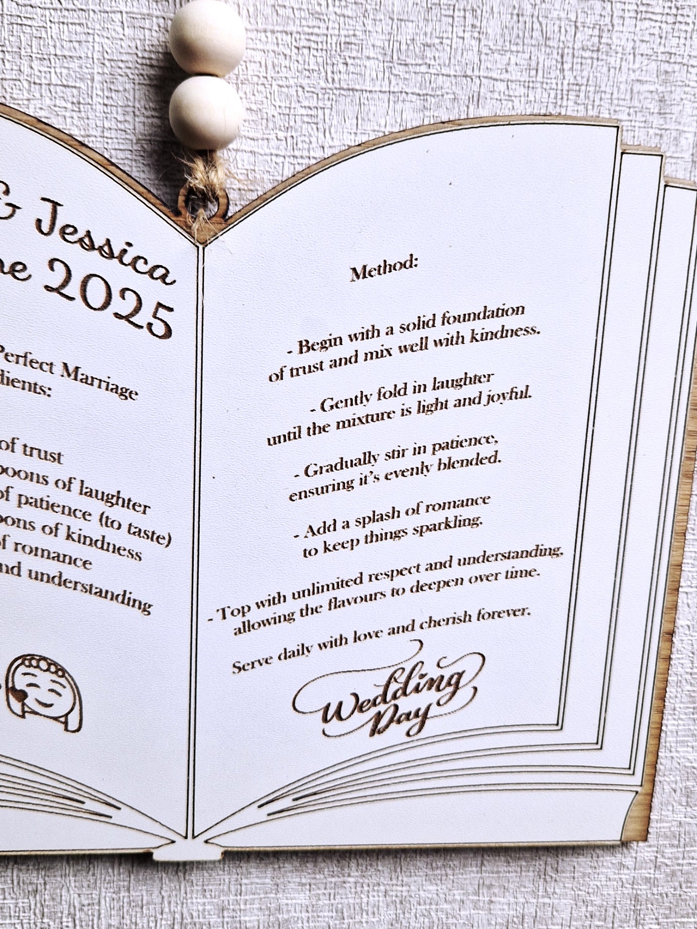 Personalised wooden Wedding menu gift plaque