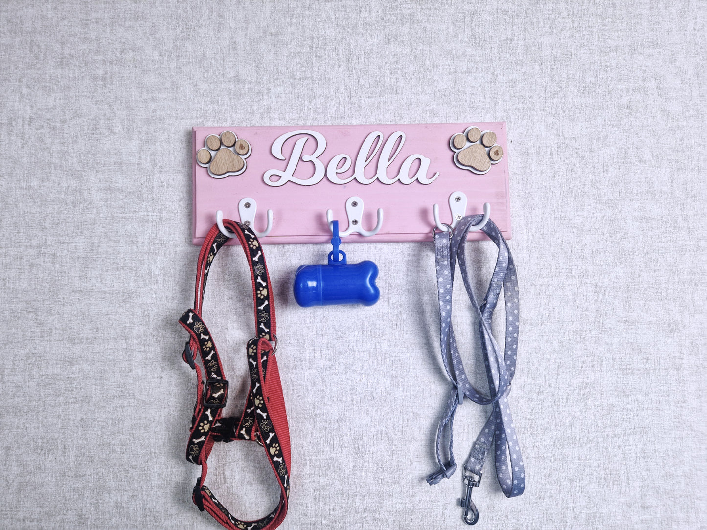 Personalised wooden dog leash hanger,.