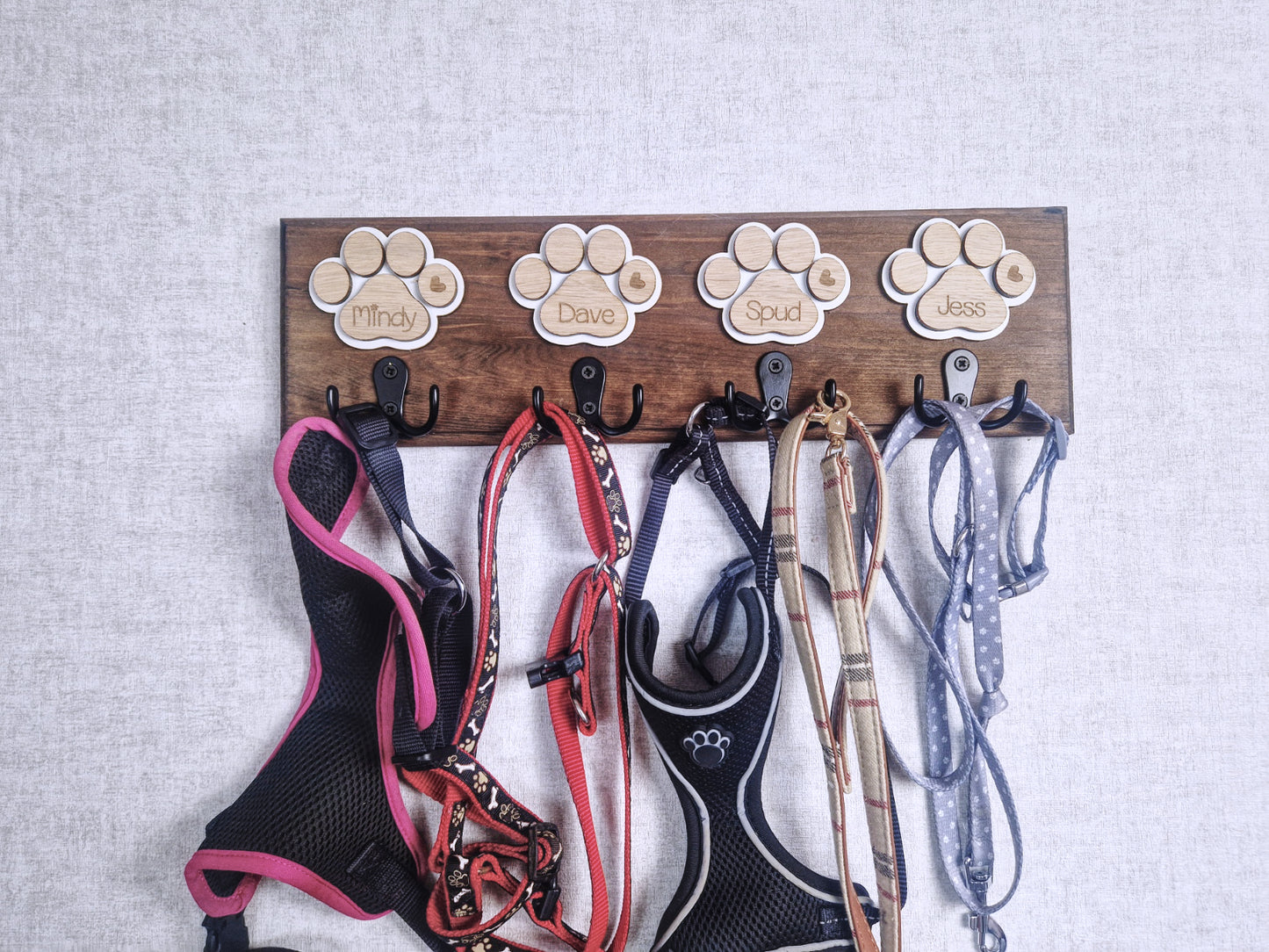 Personalised wooden dog leash hanger,.
