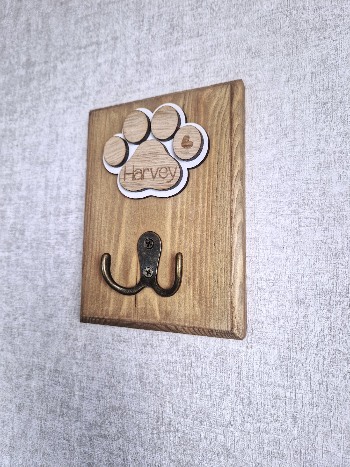 Personalised wooden dog leash hanger,.
