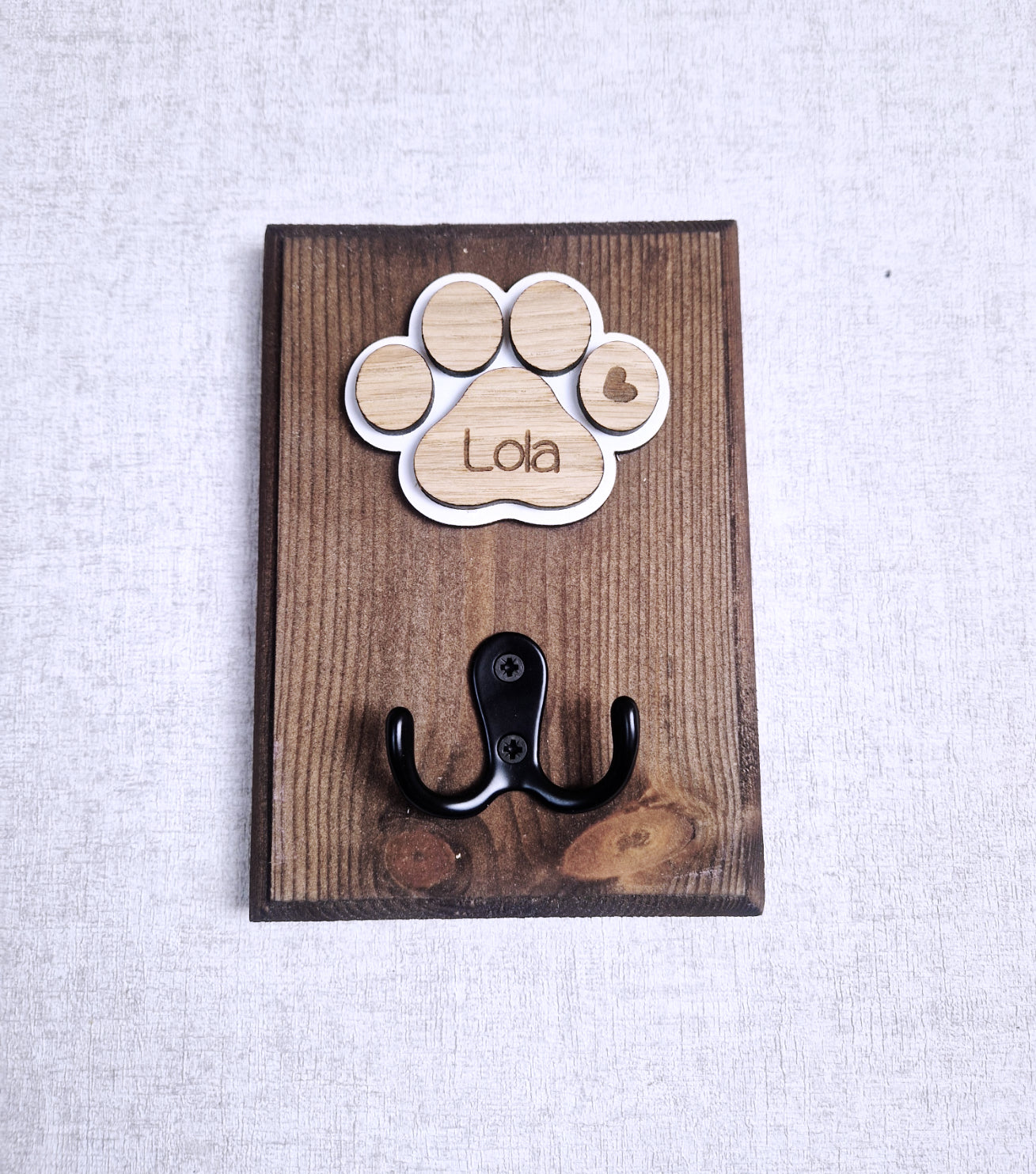 Personalised wooden dog leash hanger,.