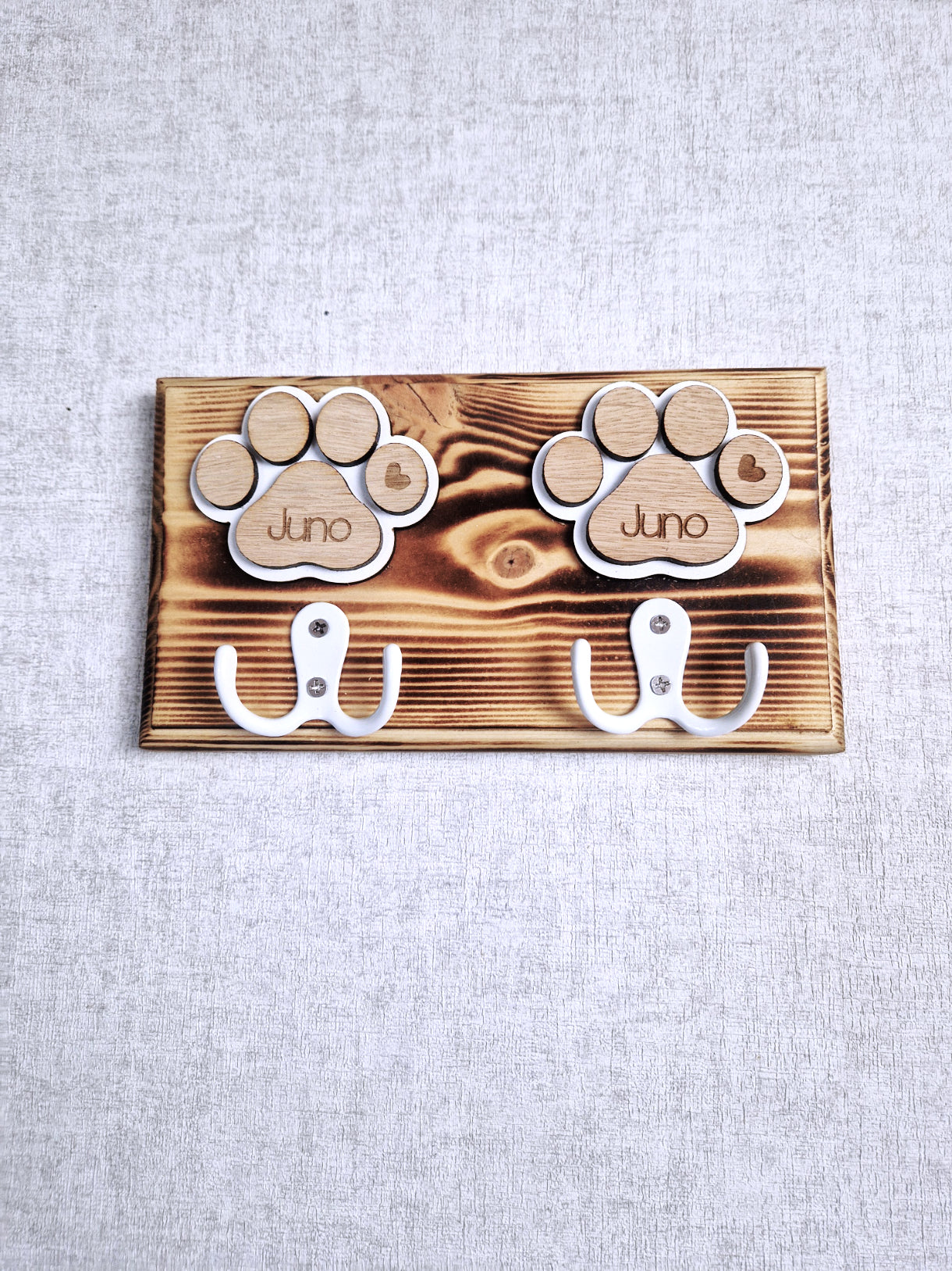 Personalised wooden dog leash hanger,.