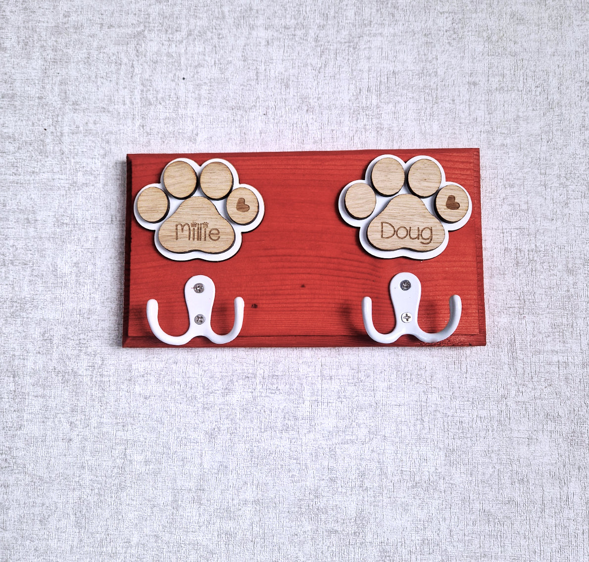 Personalised wooden dog leash hanger,.