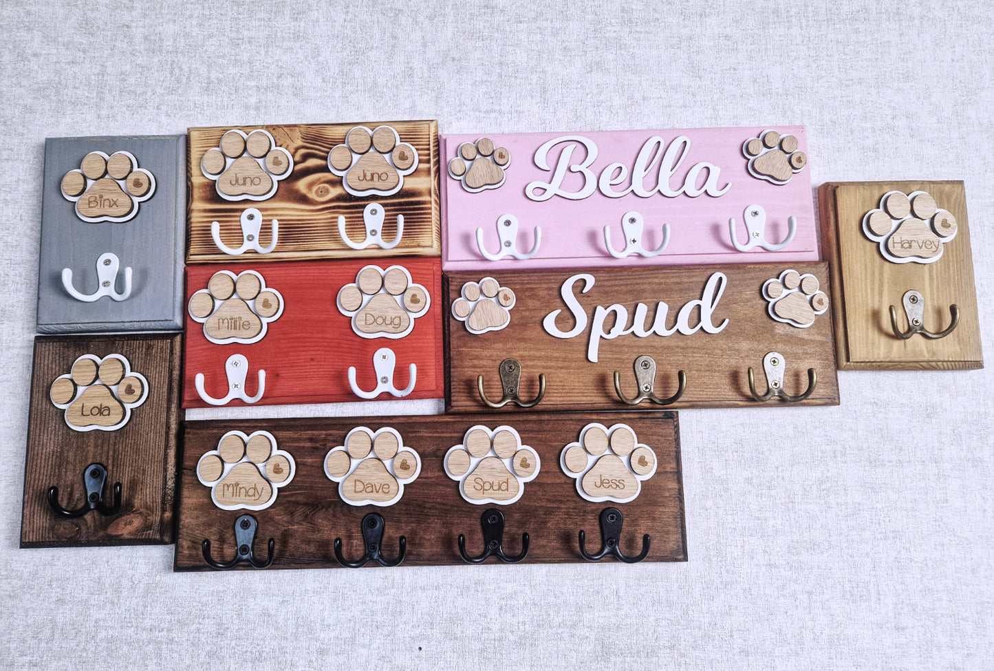 Personalised wooden dog leash hanger,.