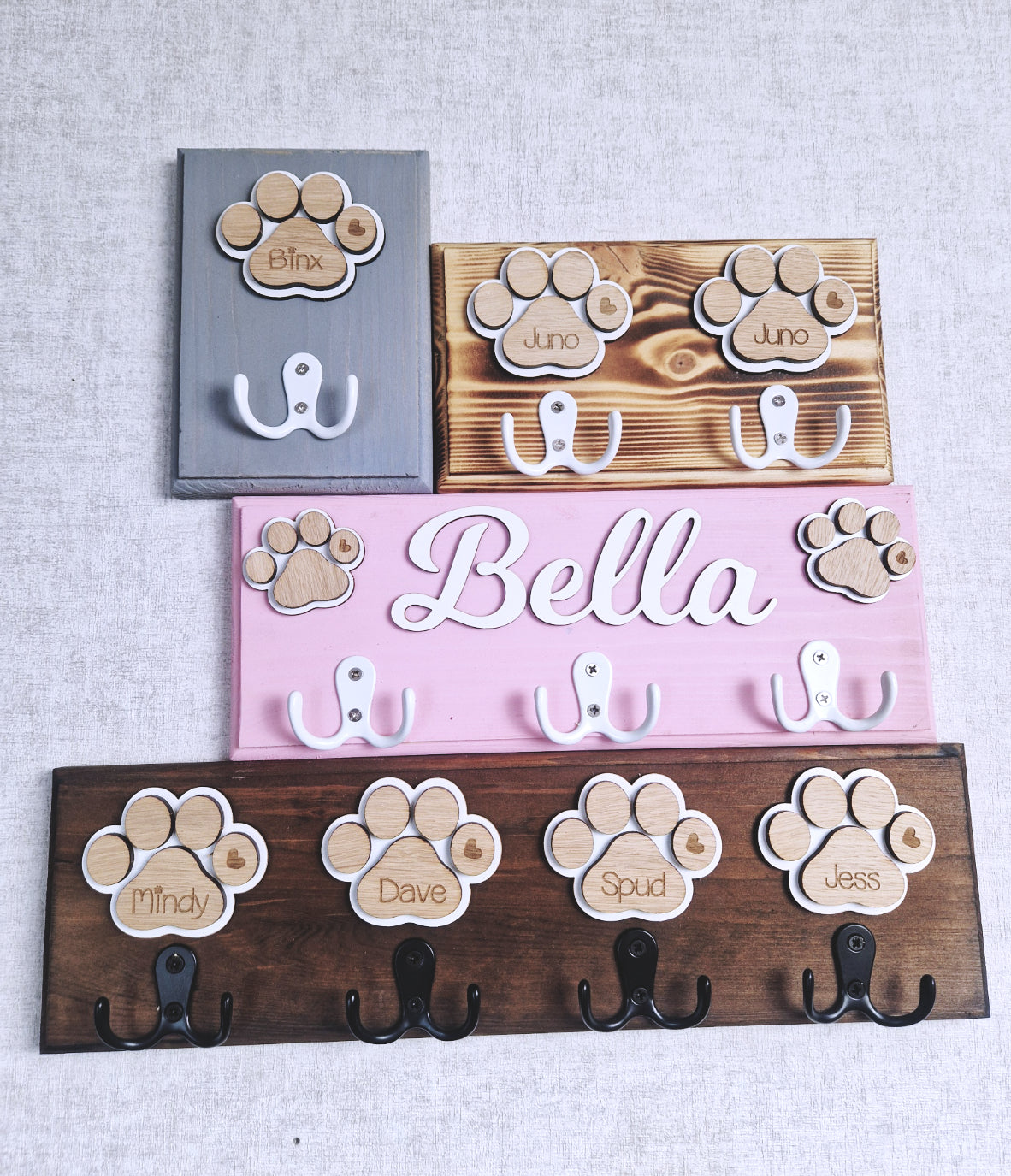 Personalised wooden dog leash hanger,.