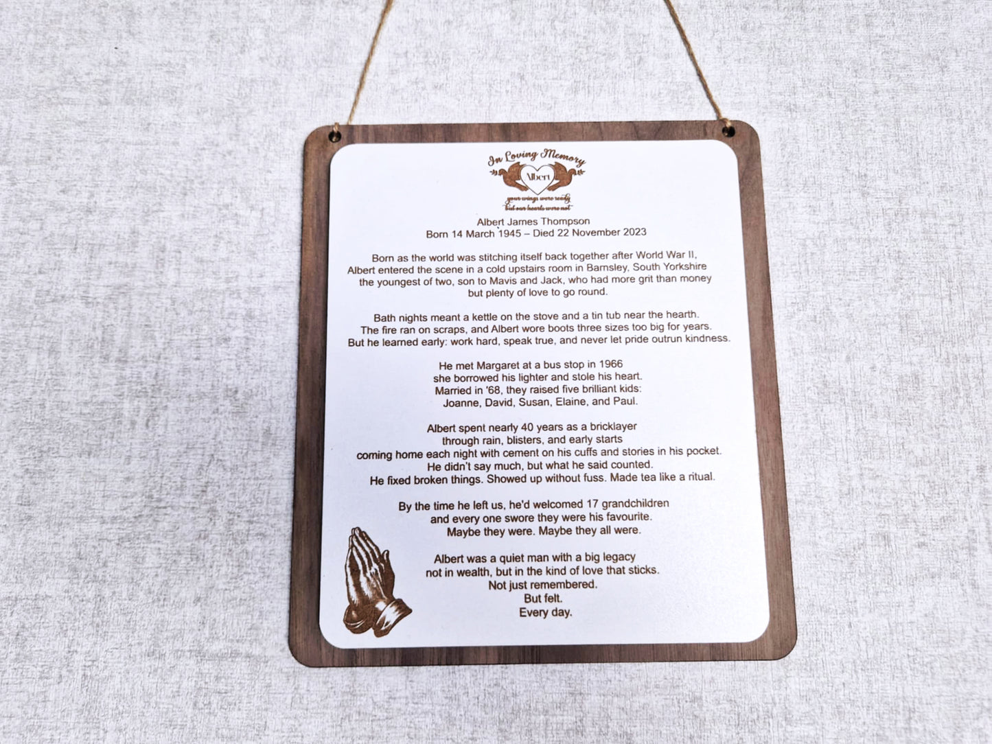 The Story of Them. Personalised Wooden Memorial Plaque