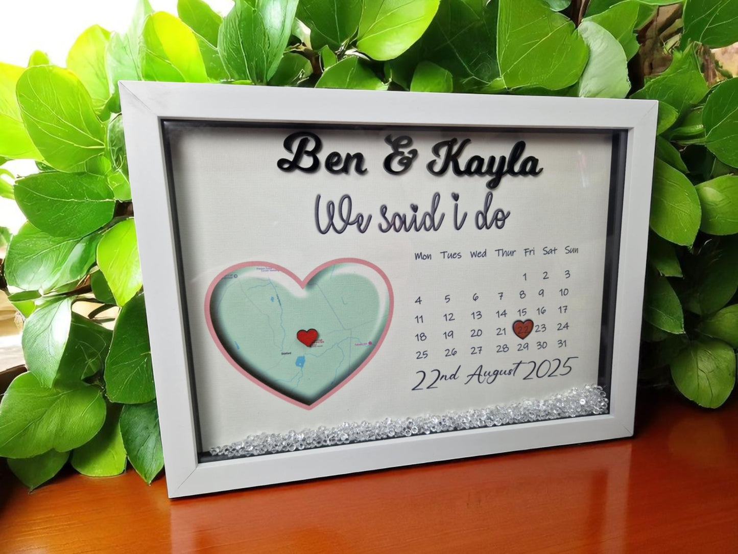 Personalised framed wedding map gift.