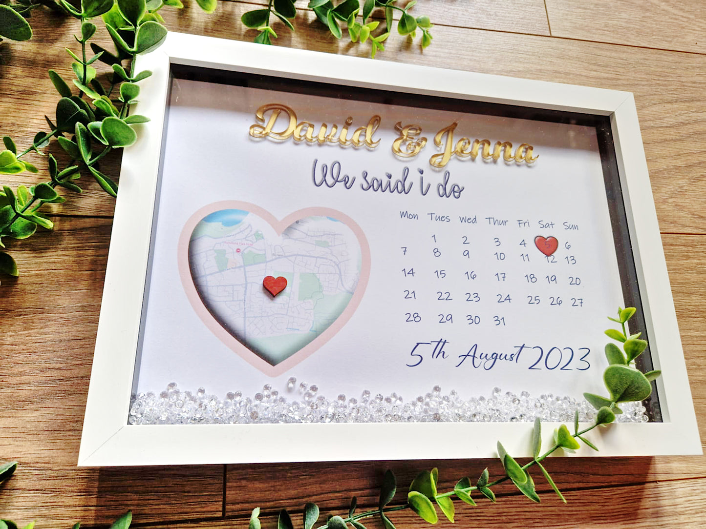 Personalised framed wedding map gift.