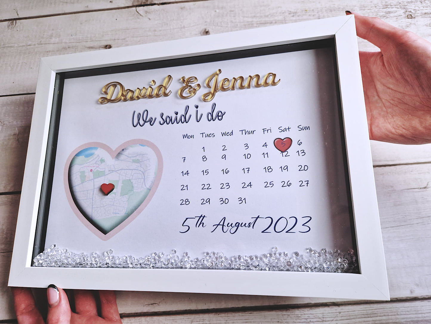 Personalised framed wedding map gift.