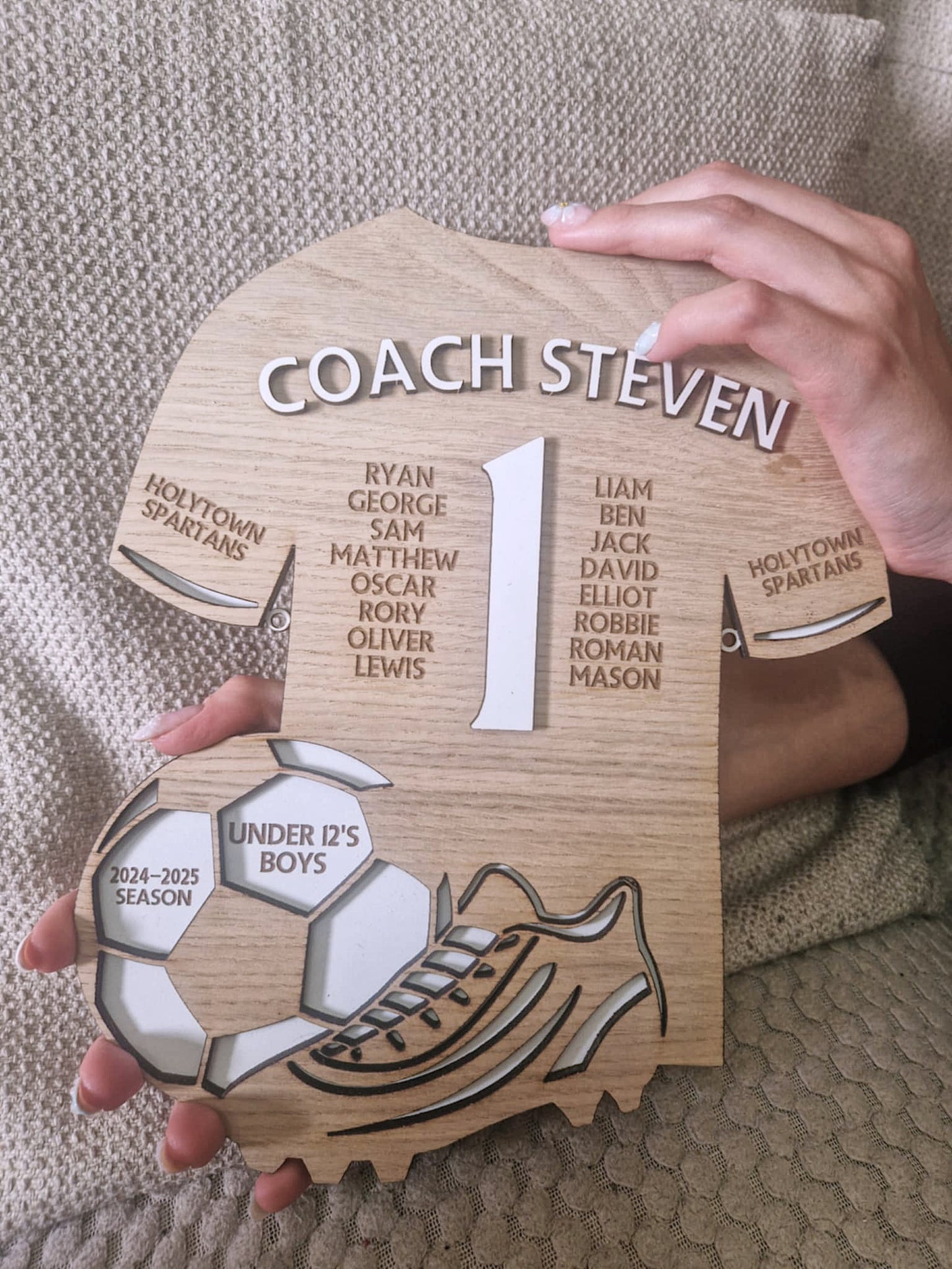 Personalised Wooden Football Coach Plaque – Team Jersey Keepsake Gift