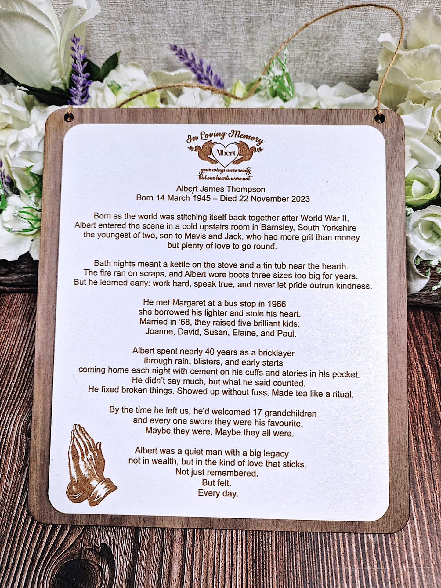 The Story of Them. Personalised Wooden Memorial Plaque
