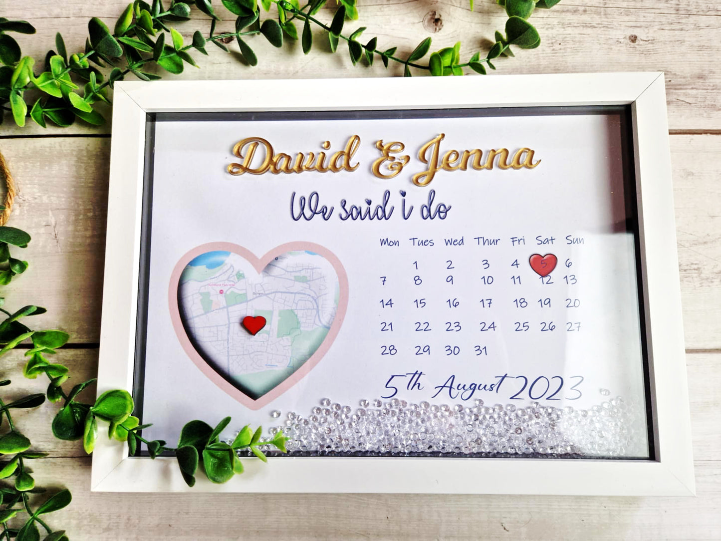 Personalised framed wedding map gift.