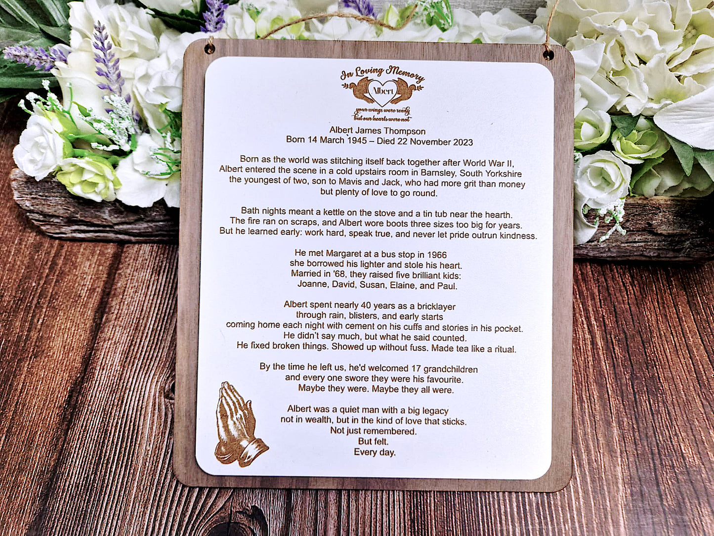 The Story of Them. Personalised Wooden Memorial Plaque
