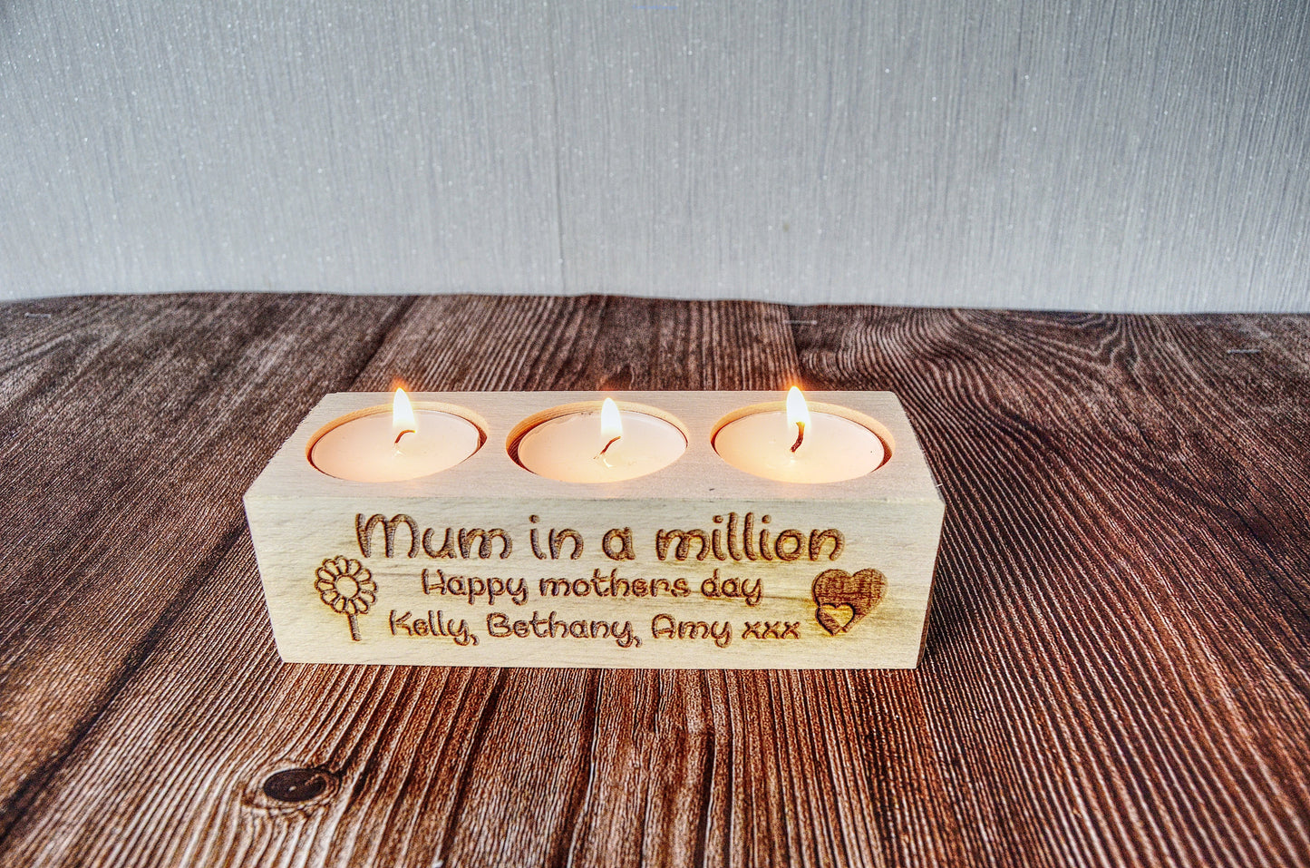 Mothers day gifts, wooden tea light holders