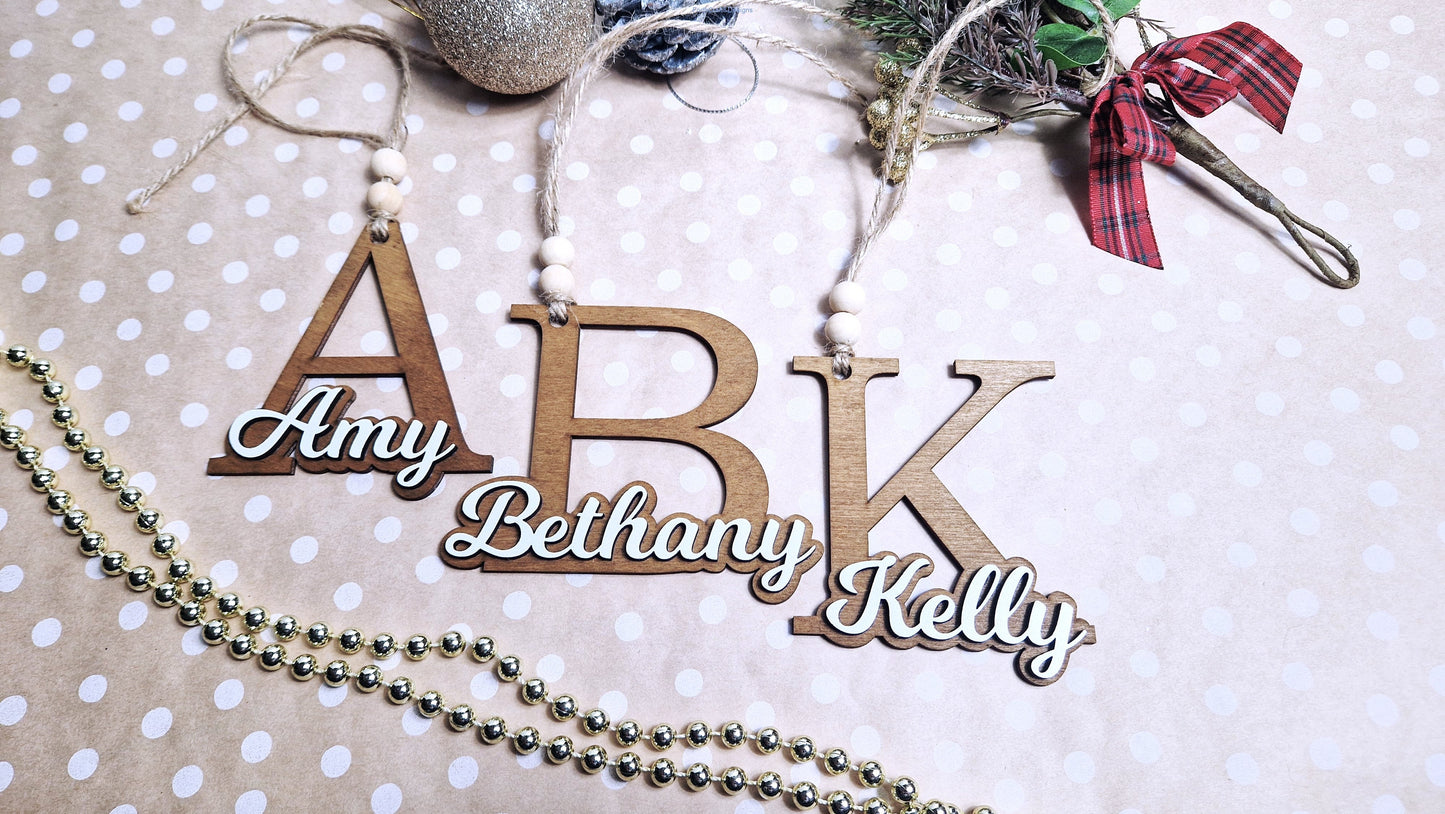Personalised wooden letter name baubles / gift tags-Forth Craft and Designs