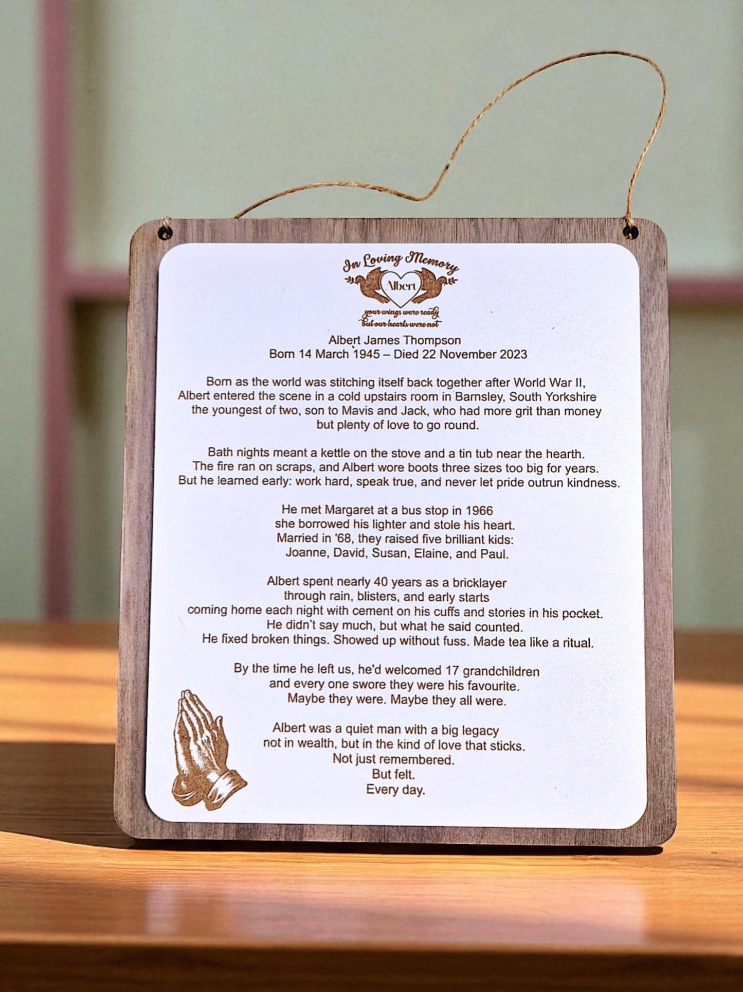 The Story of Them. Personalised Wooden Memorial Plaque