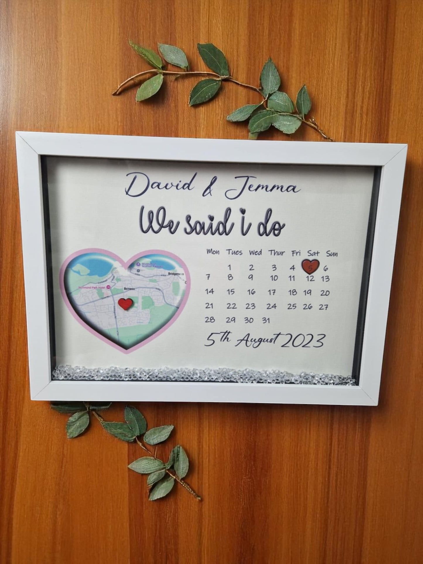 Personalised framed wedding map gift.