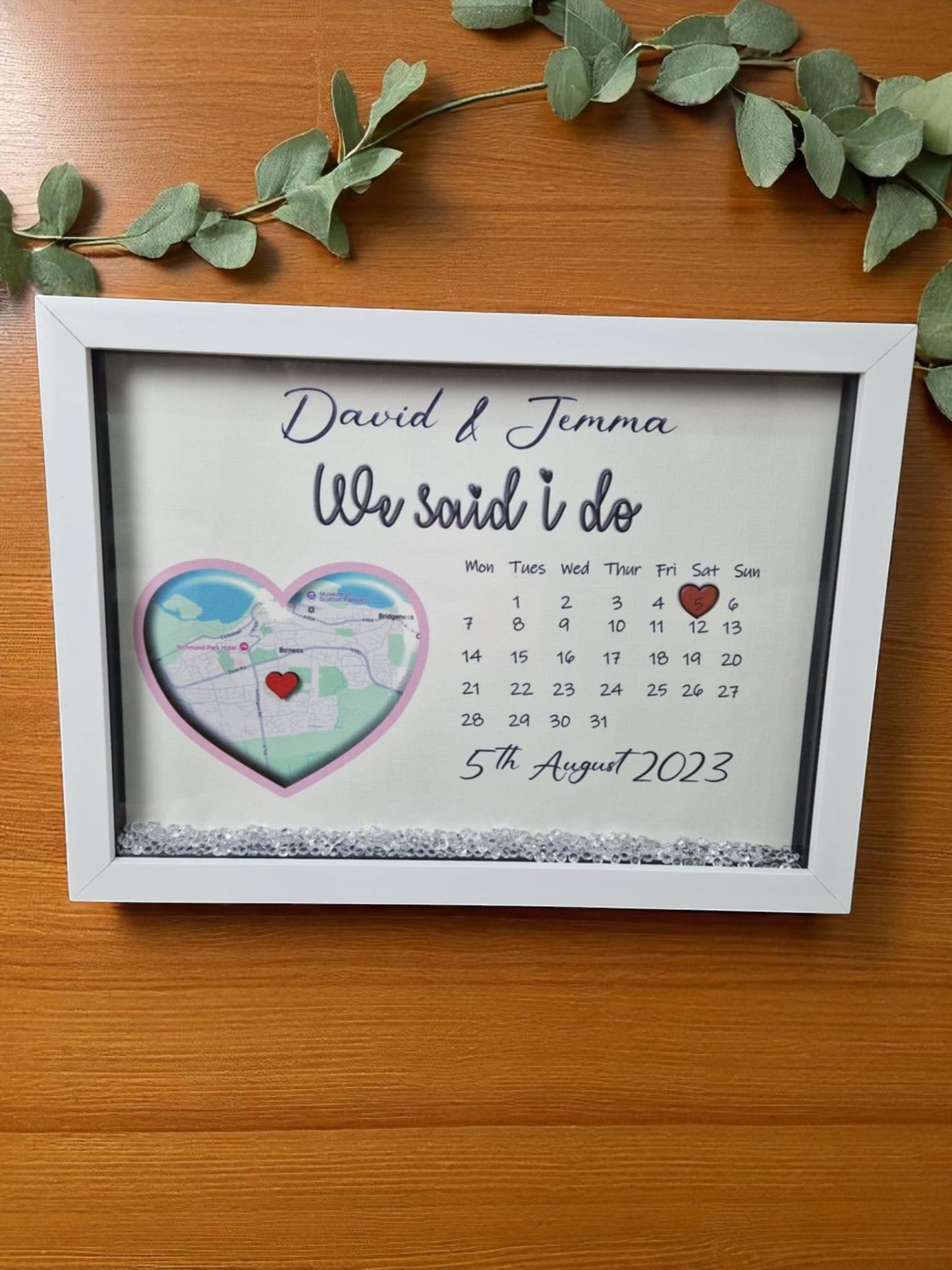 Personalised framed wedding map gift.