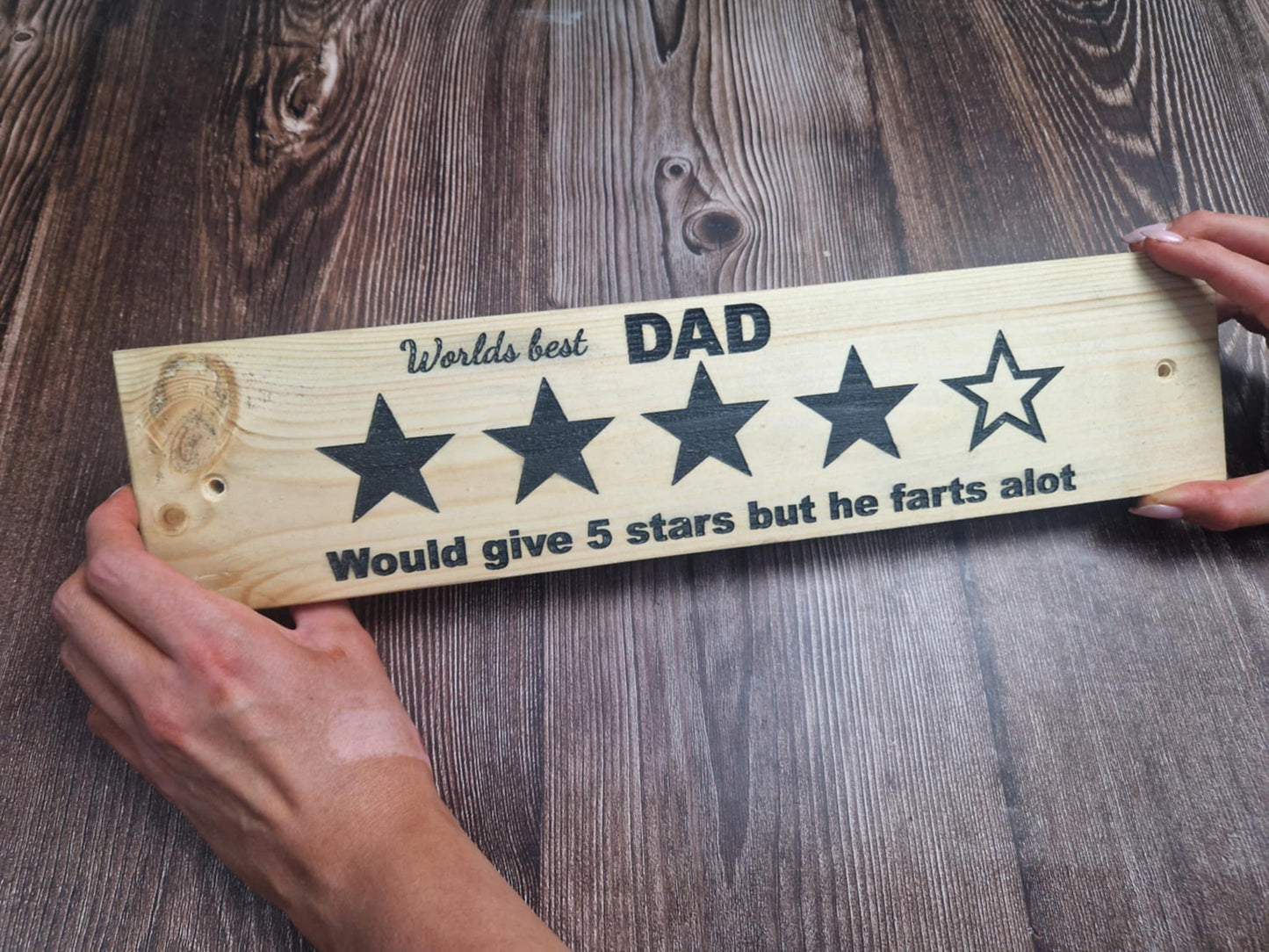 Funny Wooden Dad Sign – 4 Star Fart Rating – Handmade Gift