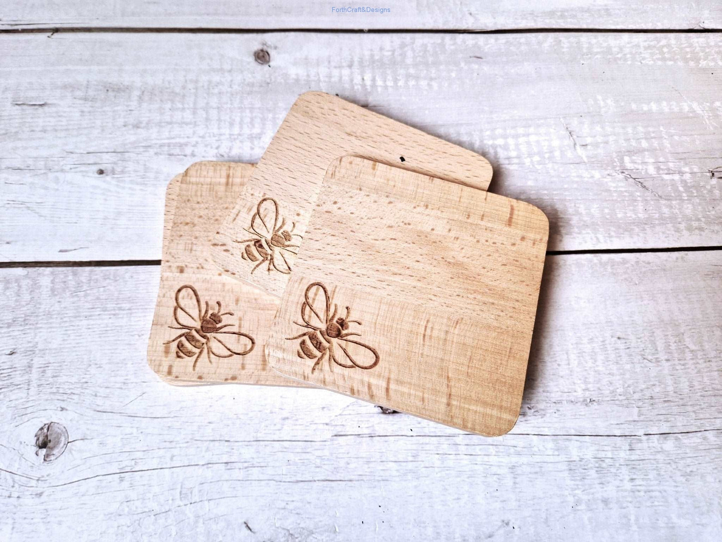 Beechwood bee coaster set