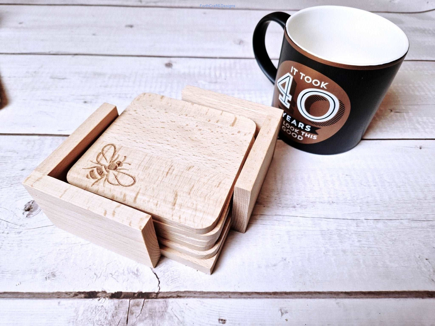 Beechwood bee coaster set