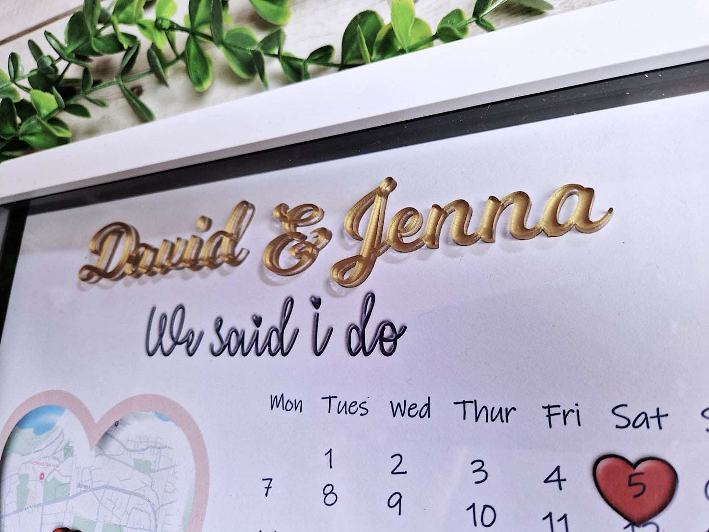 Personalised framed wedding map gift.
