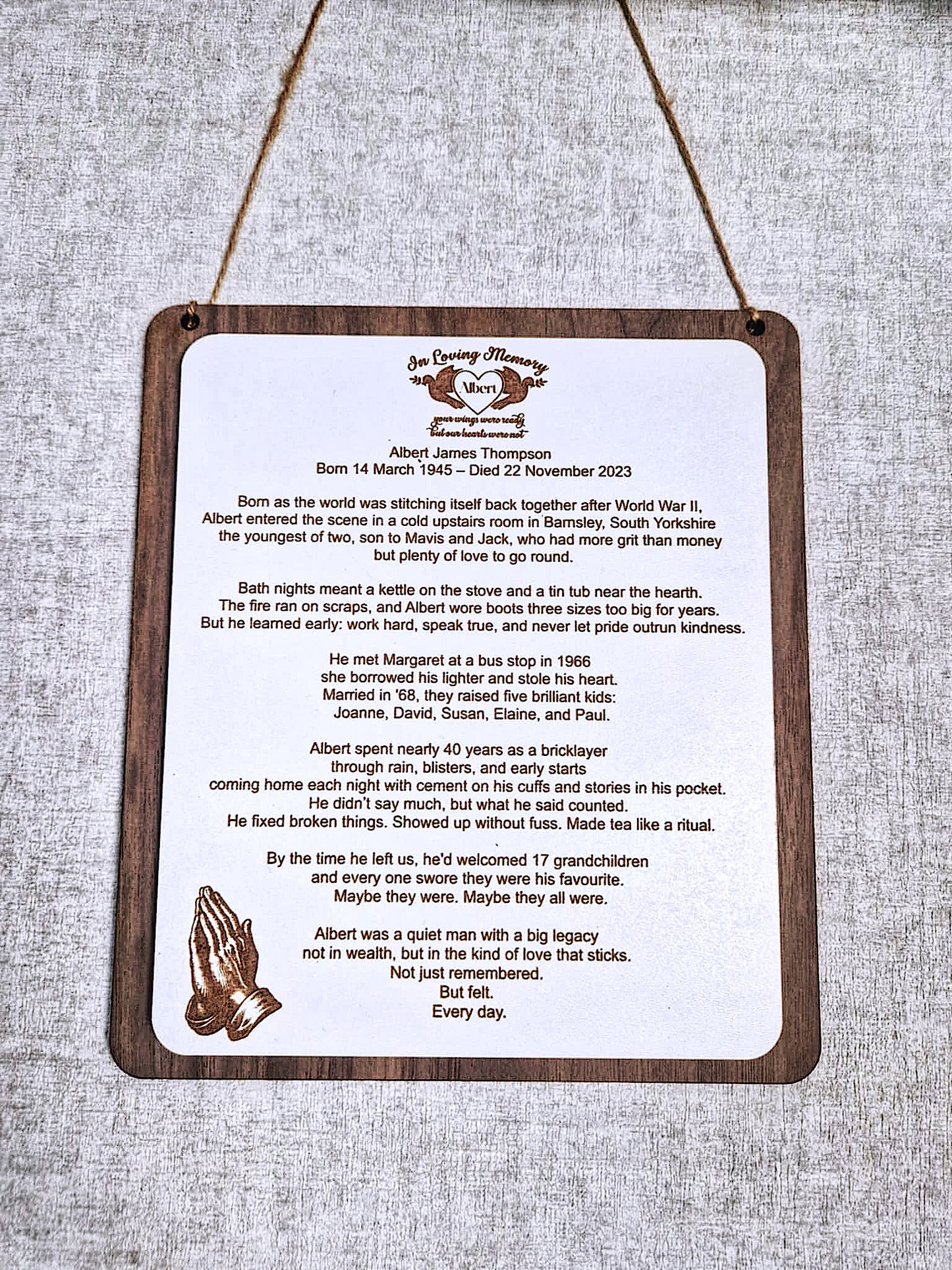 The Story of Them. Personalised Wooden Memorial Plaque