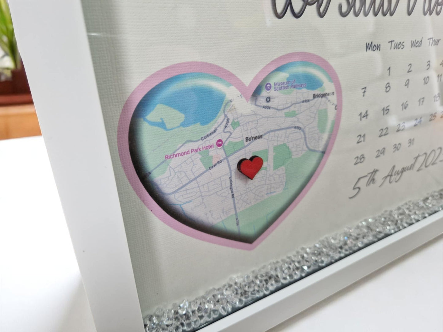 Personalised framed wedding map gift.