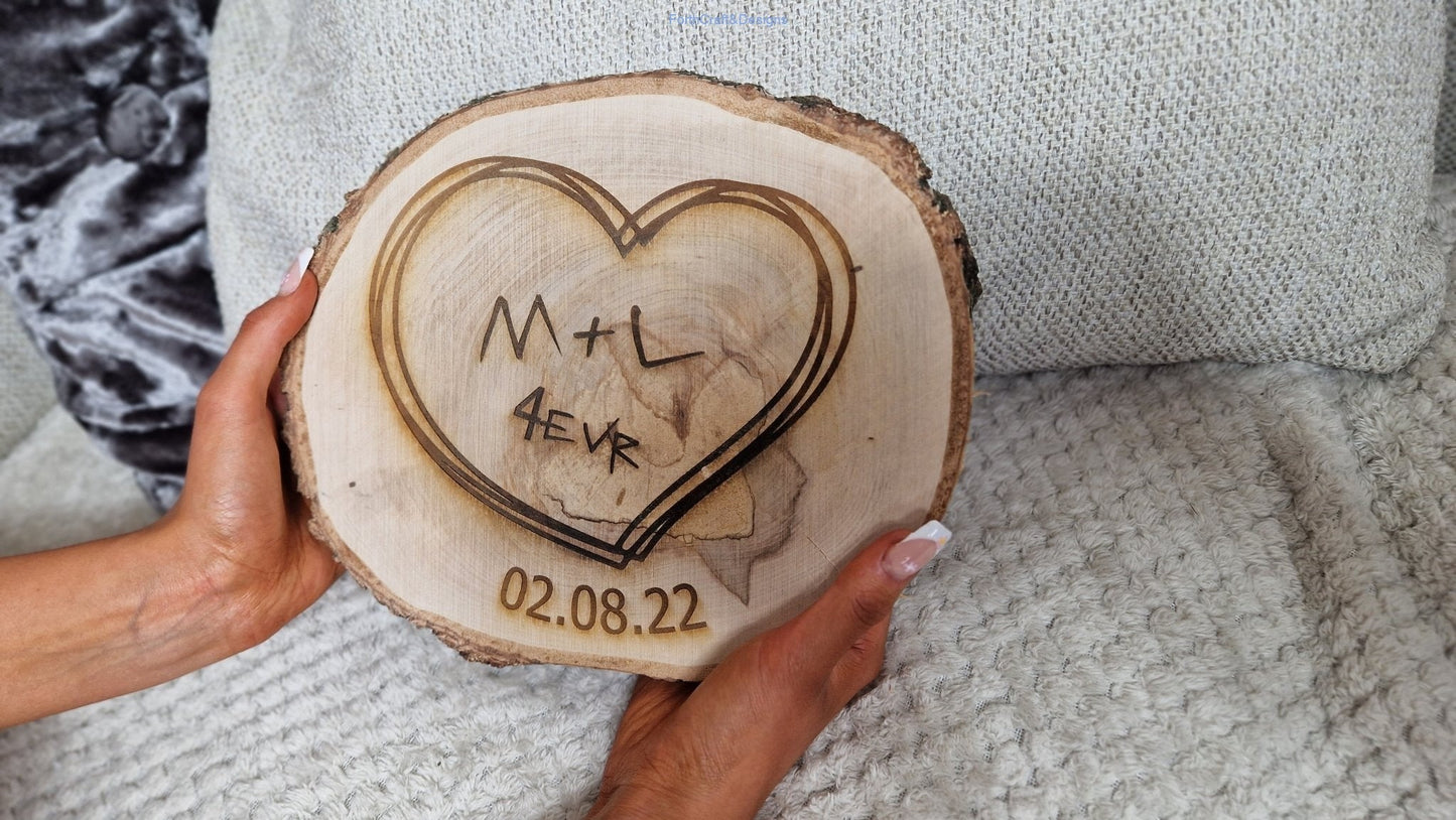 Engraved log slice, wedding/anniversary gift