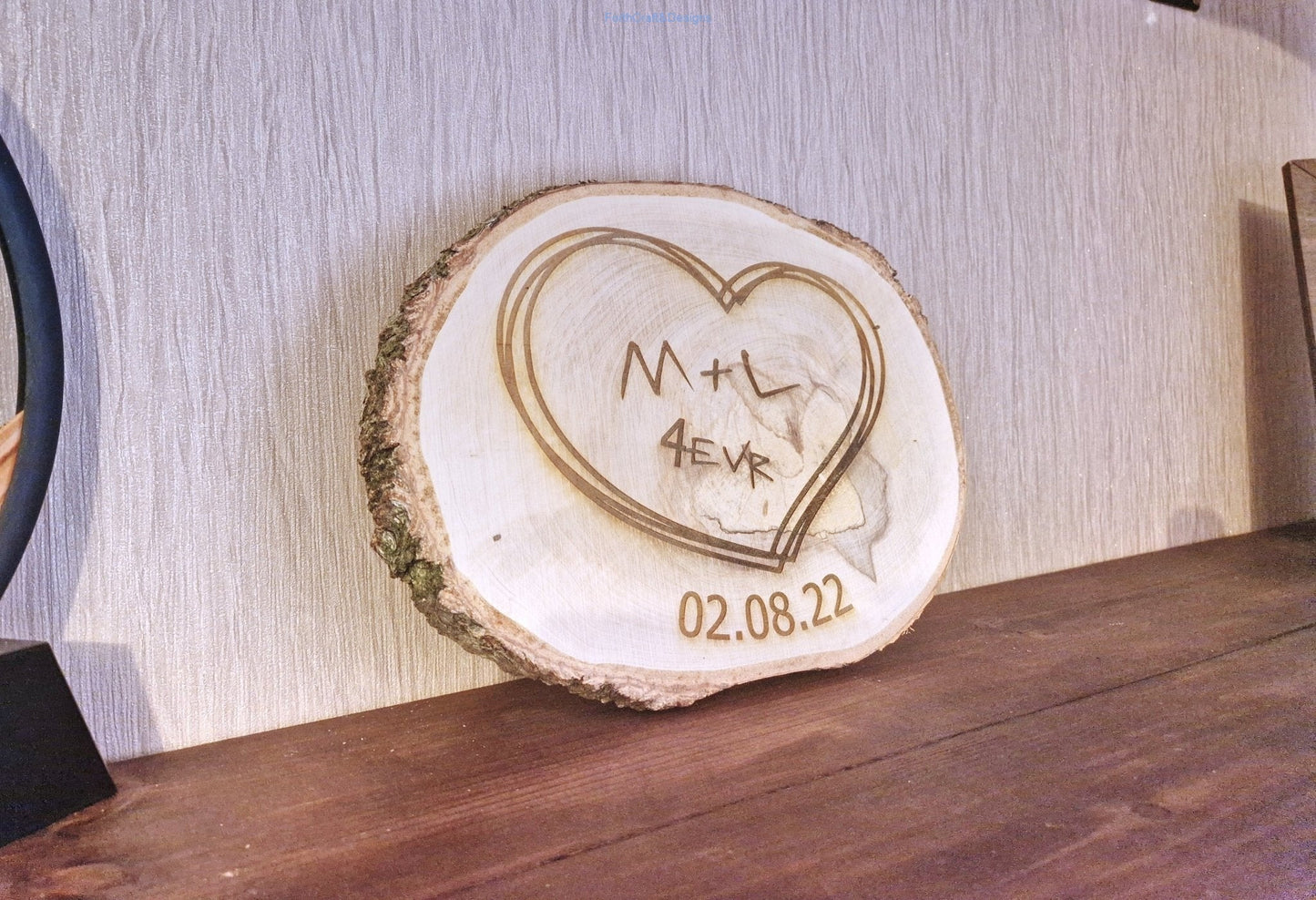 Engraved log slice, wedding/anniversary gift