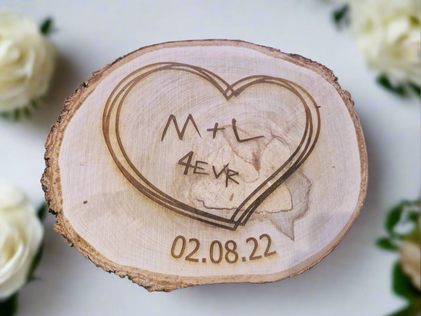 Engraved log slice, wedding/anniversary gift