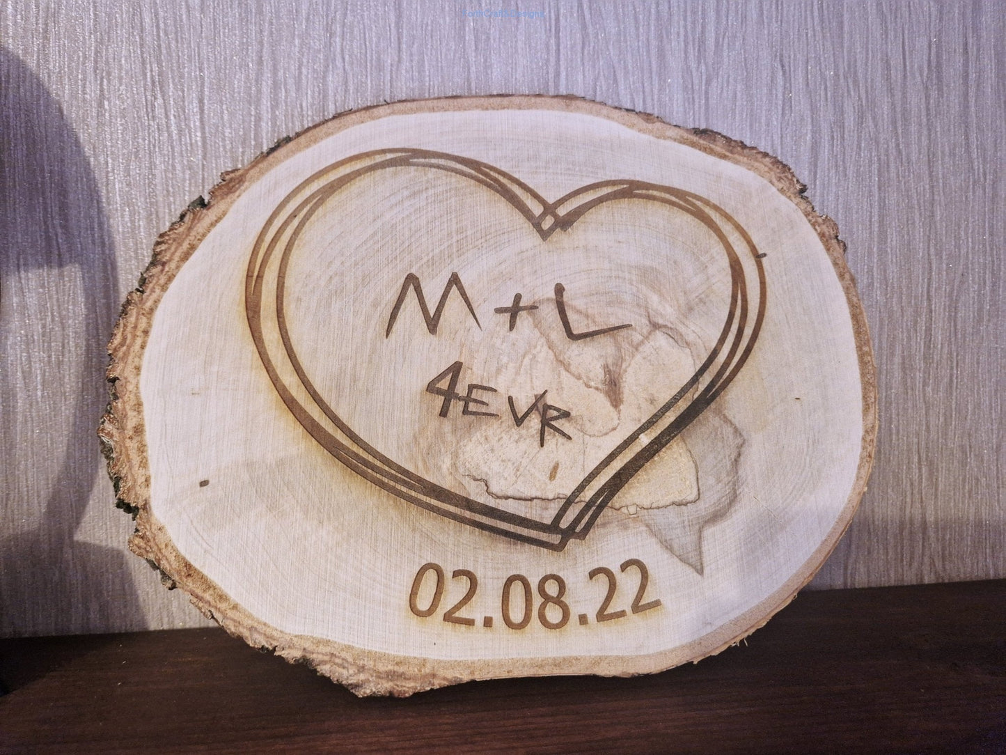 Engraved log slice, wedding/anniversary gift