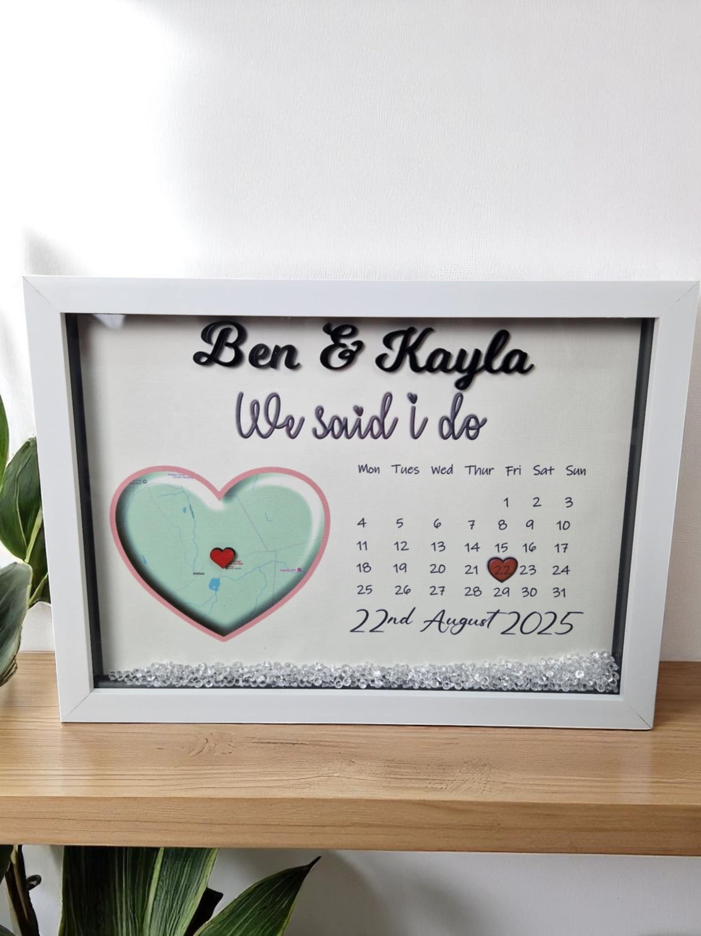 Personalised framed wedding map gift.