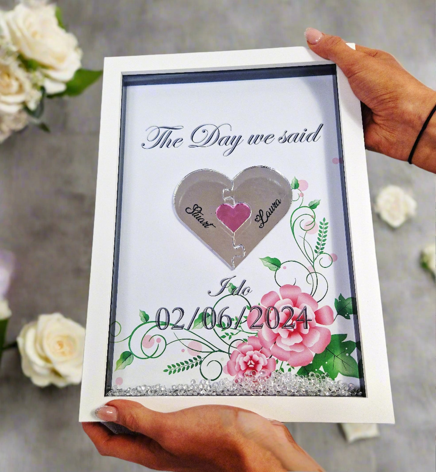 Framed wedding puzzle heart gift