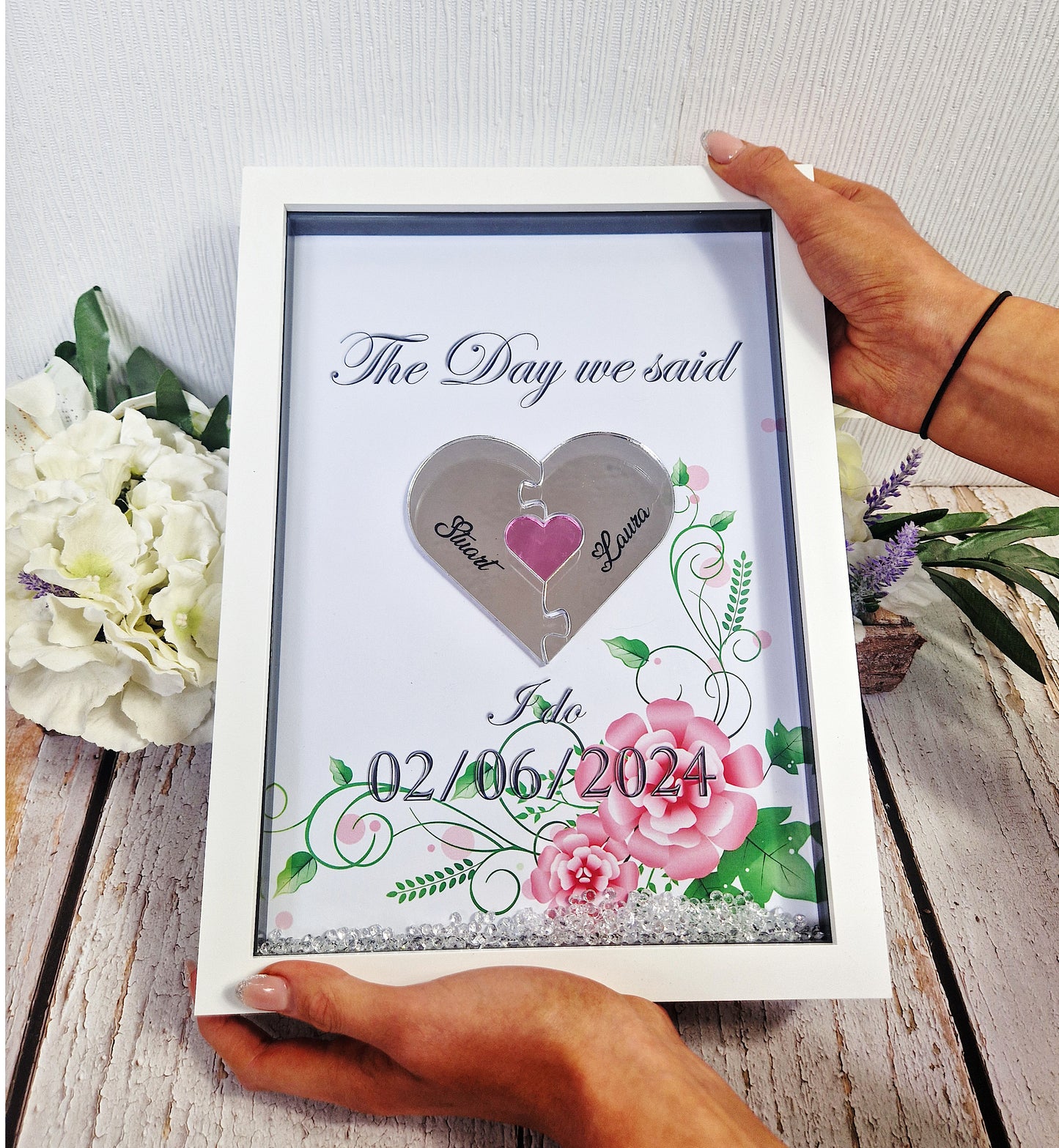 Framed wedding puzzle heart gift