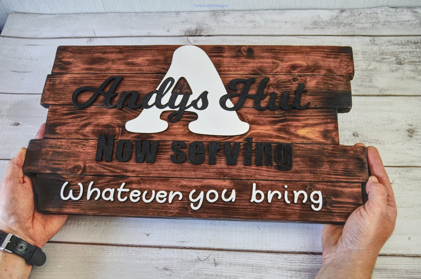 Large wooden rustic bar sign