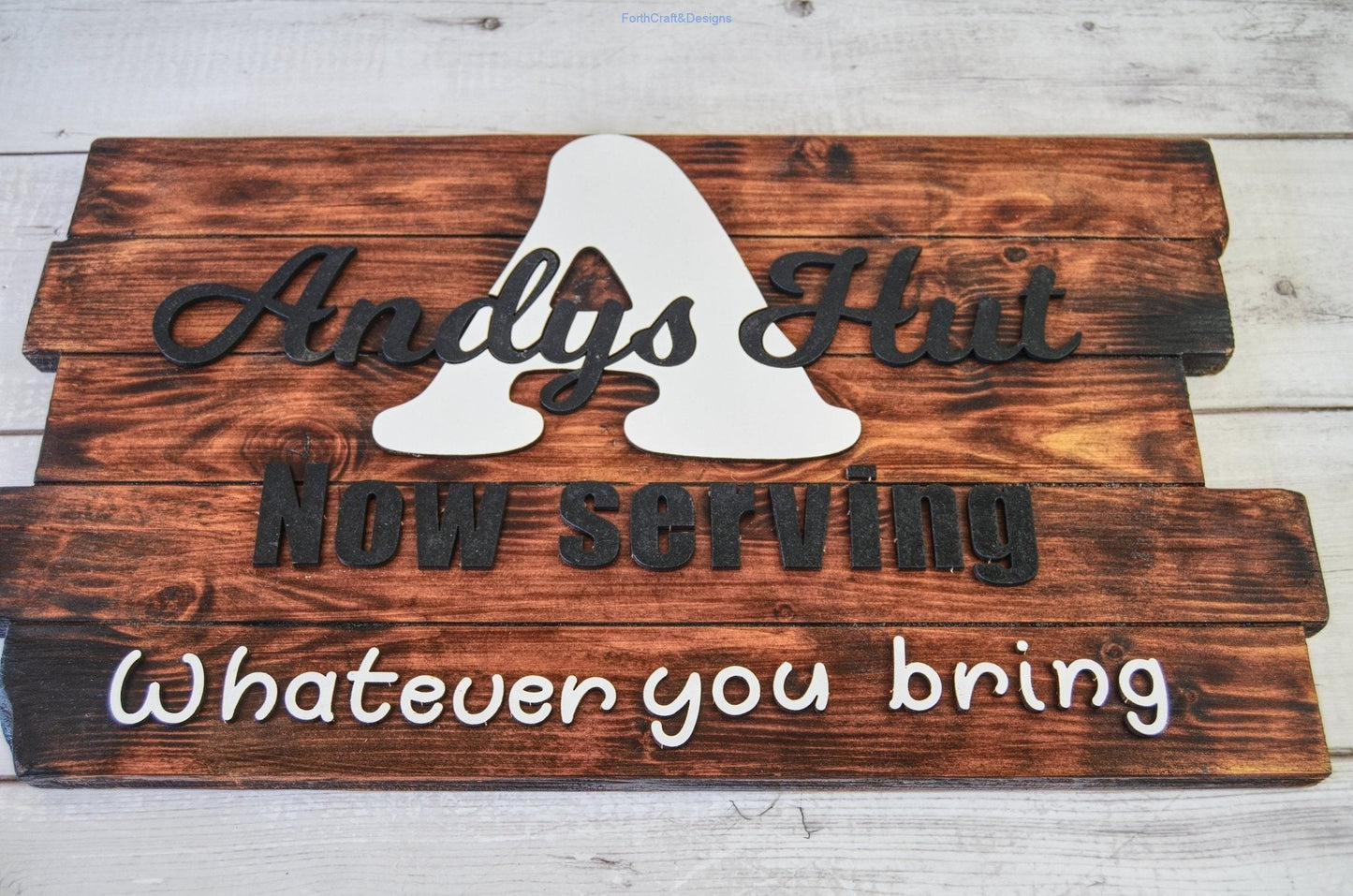 Large wooden rustic bar sign
