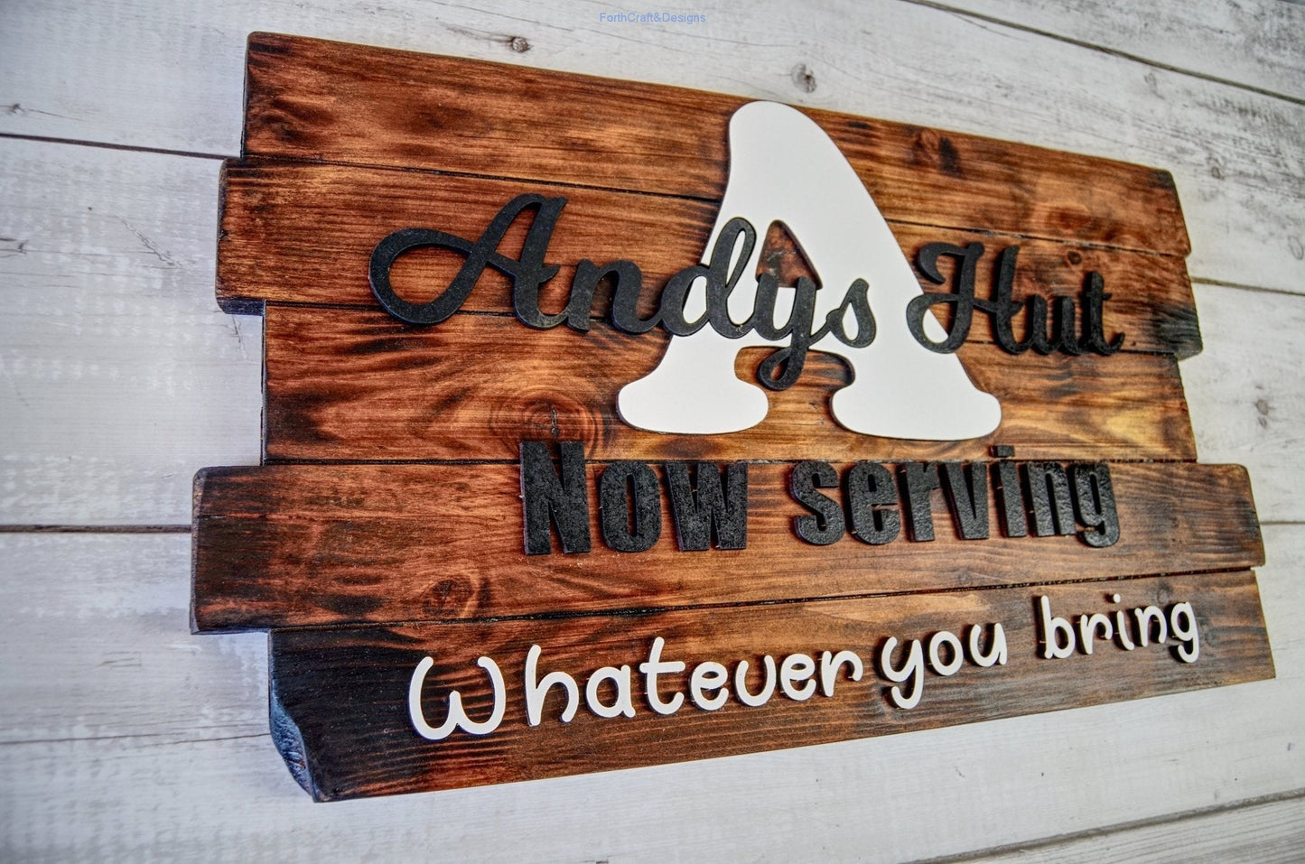 Large wooden rustic bar sign