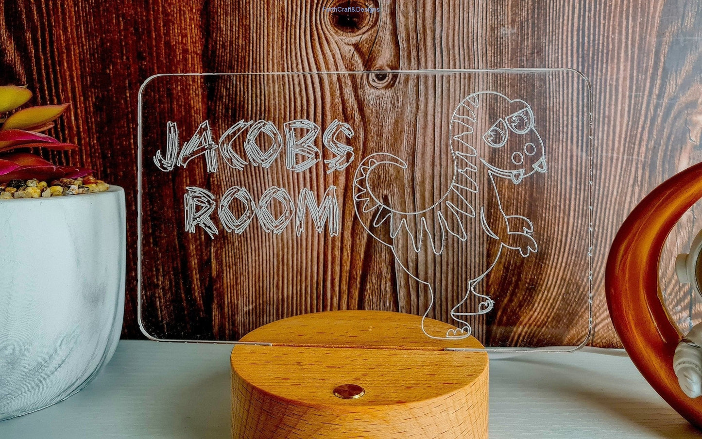 LED night light , personalised sign, custom dinosaur themed ,